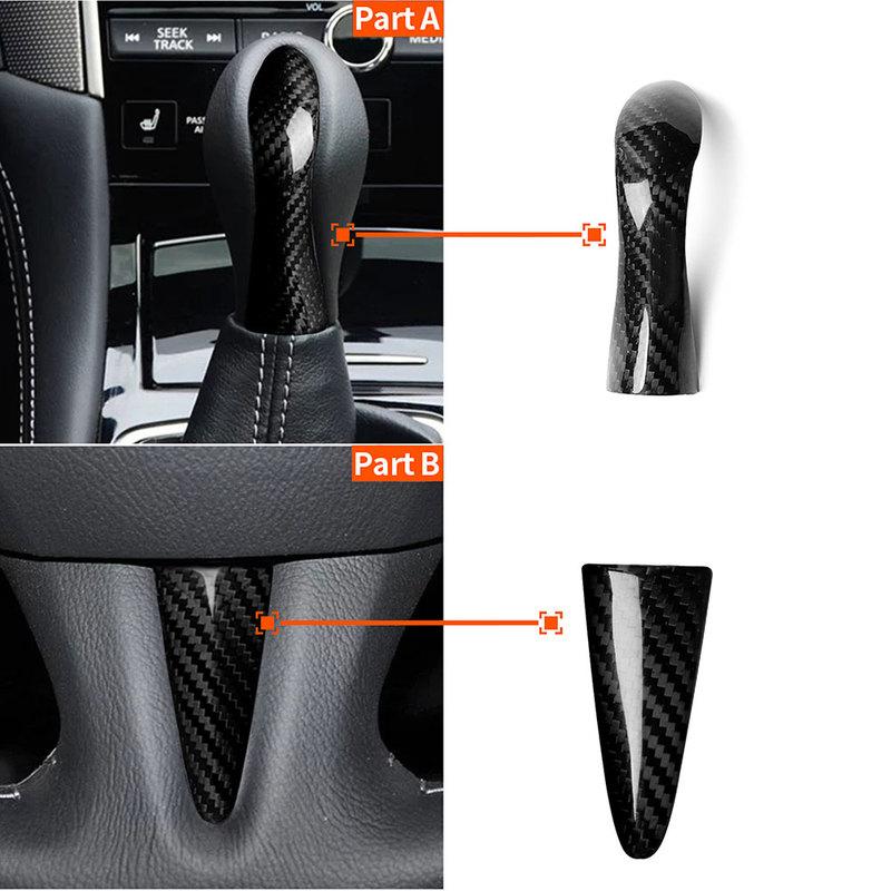2 Pieces Carbon Fiber Steering Wheel Cener Trim + Shift Knob Cover Gear Handle Stickers Replacement For Infiniti Q50 2014-2017