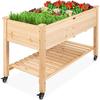 Raised Garden Bed 48x24x32-inch Mobile Elevated Wood Planter with Lockable Wheels and Storage Shelf Natural Color Durable Wood