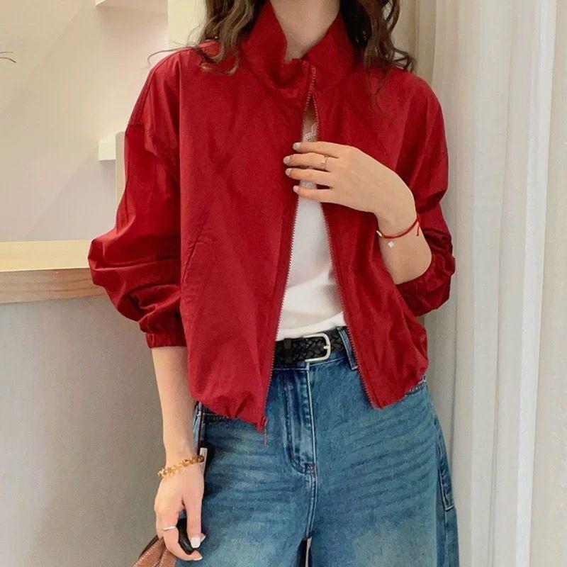 Women's Stand Collar Solid Color Long Sleeve Zip-Up Sun Protection Lightweight Casual Jacket
