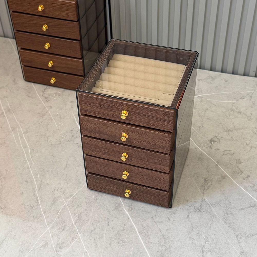 Dust-proof Wooden Walnut Grain Jewelry Box Large Capacity Necklace Display Storage Boxes Gifts