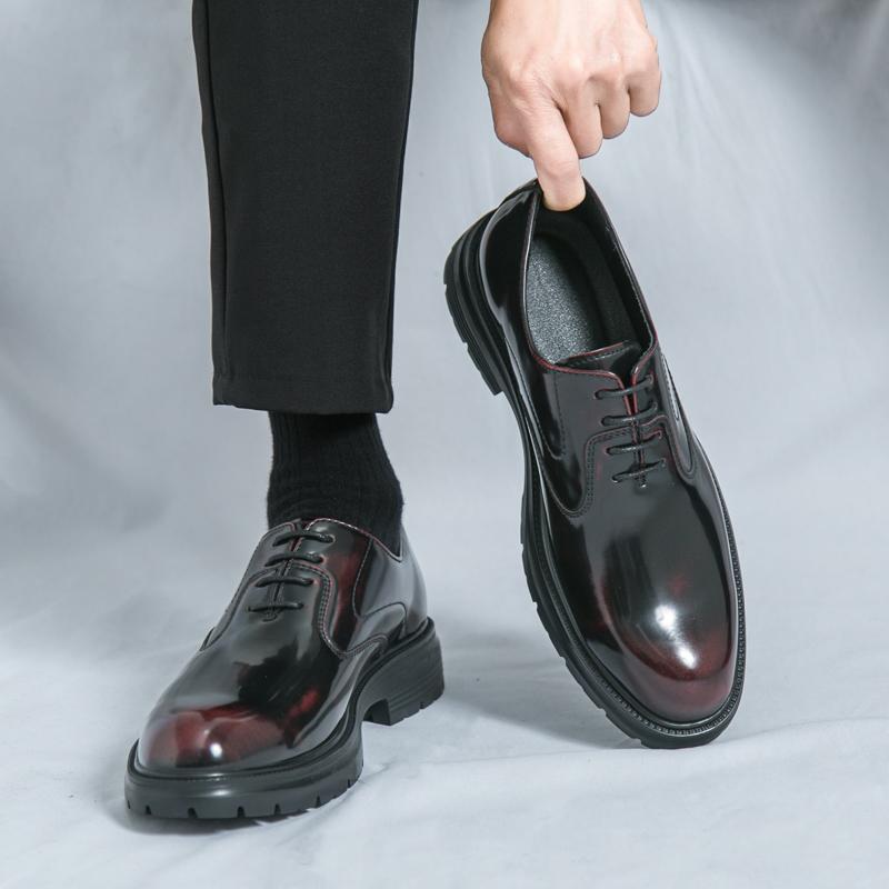 Fashion 2025 New Mens Lace-Up Pointed Toe Casual Leather Shoes Genuine Leather Oxfords Breathable Non-Slip Sole Business Casual Footwear