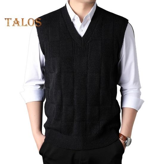 

Вязаный жилет без рукавов с V-образным вырезом, однотонный, с геометрическим узором в виде квадратов, вязаные топы, осень-зима, повседневная трикотажная майка M чёрный