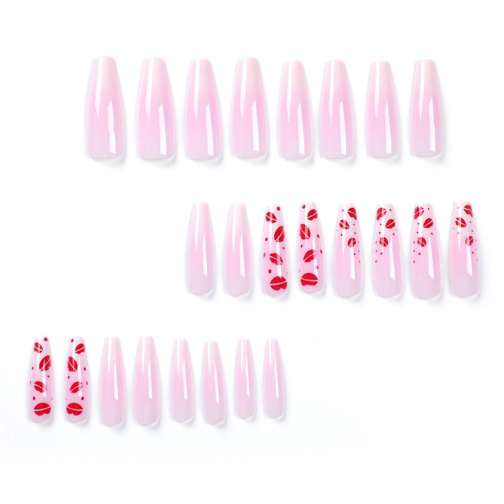 24pcs Long Press On Nails French Gradient Color Red Lips Print Artificial Nail for Women and Girl Party Activity
