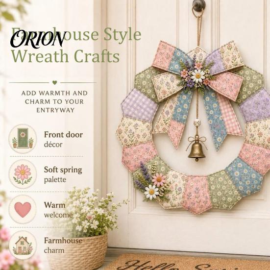 Handgefertigte Patchwork-Kits für Erwachsene DIY Patchwork-Kranz Bastelset, Weihnachtliches Nähen Saisonale Muster, Bauernhaus-Stil Bastelstoff-Set Erwachsene, Vorderseite