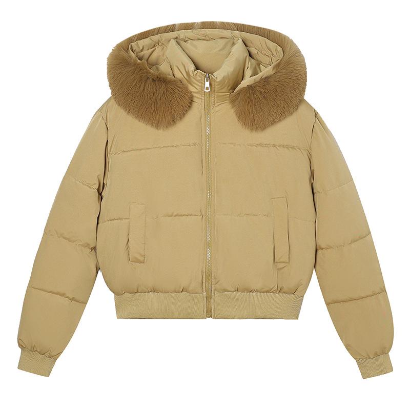 Design Sense Hooded Fur Collar Cotton-padded Jacket Women's Winter New Thick Warm Short Bread Coat.