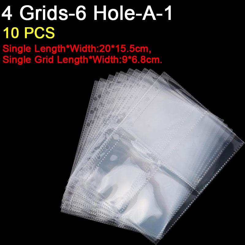 10PCS Inner Page Photocard Binder Multi-Pockets Kpop Sleeves Photo Album Page Idol Photo Card Protector Book 1/4 Grids 3/6 Holes