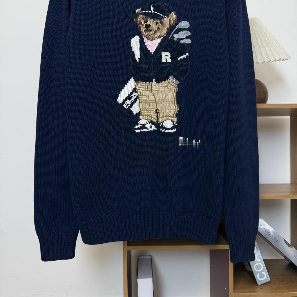 Little Bear Autumn/Winter Men's Pure Cotton Embroidered Round Neck Sweater