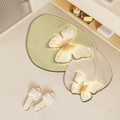 Tapis de Sol Forme Papillons Hydrofuge Facile à Nettoyer Tapis de Bain avec Base Antidérapante Tapis de Bain en Diatomite à Haute Densité