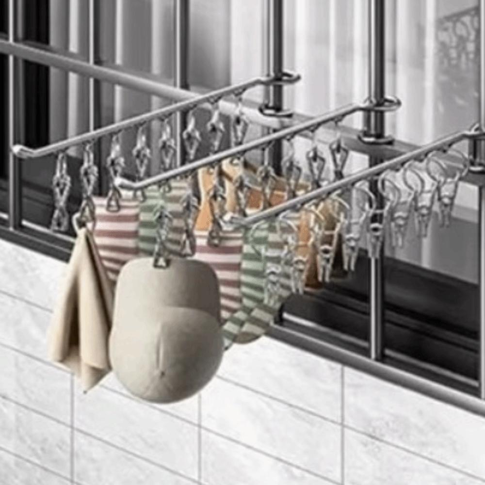 Stainless Steel Clothes Hanger 8/10 Clips Windproof Laundry Hanger Space Saving Rotary Socks Drying Rack Closet Organizer