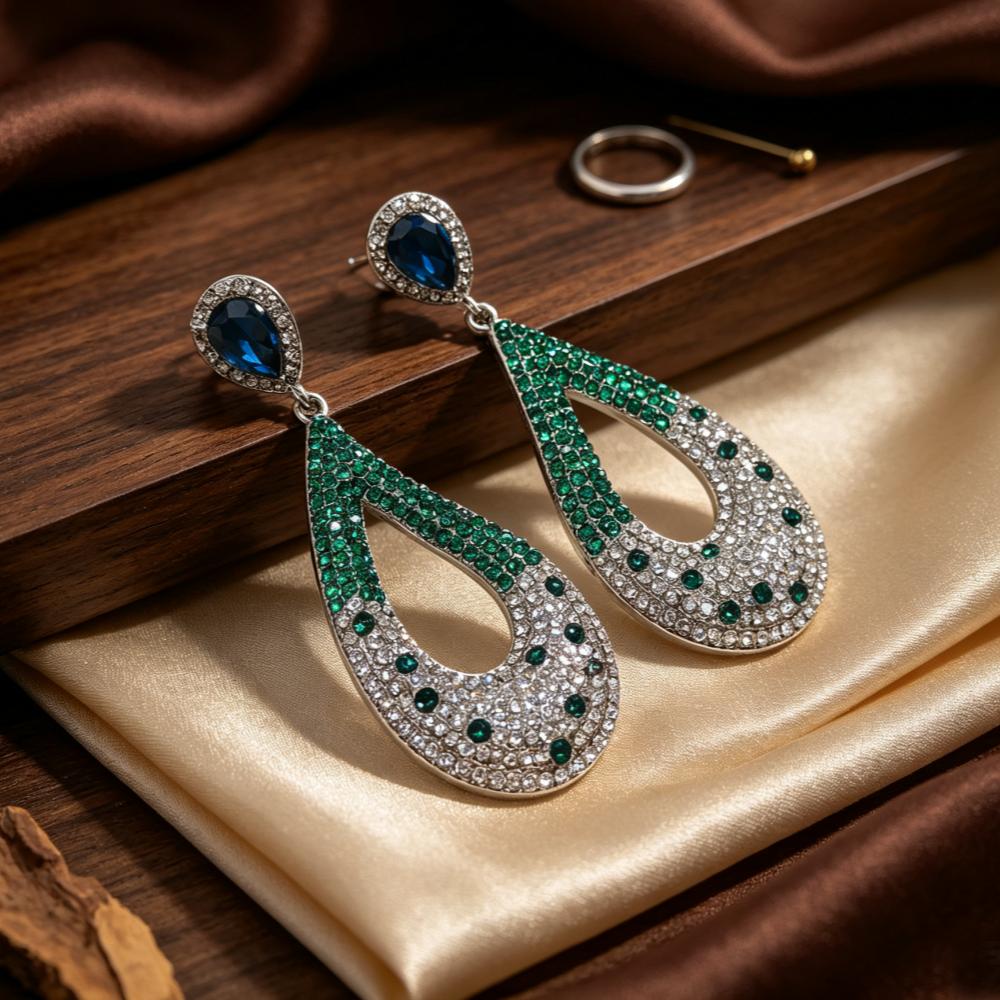 Luxury Stainless Steel Earrings Electroplating Rhinestone Fashion Dangle Earrings Exquisite Earrings Jewelry Women for Gift