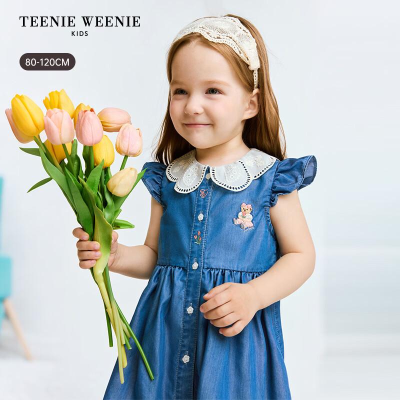 Teenie Weenie Kids Girl's Petal Collar Fly Sleeve Denim Dress