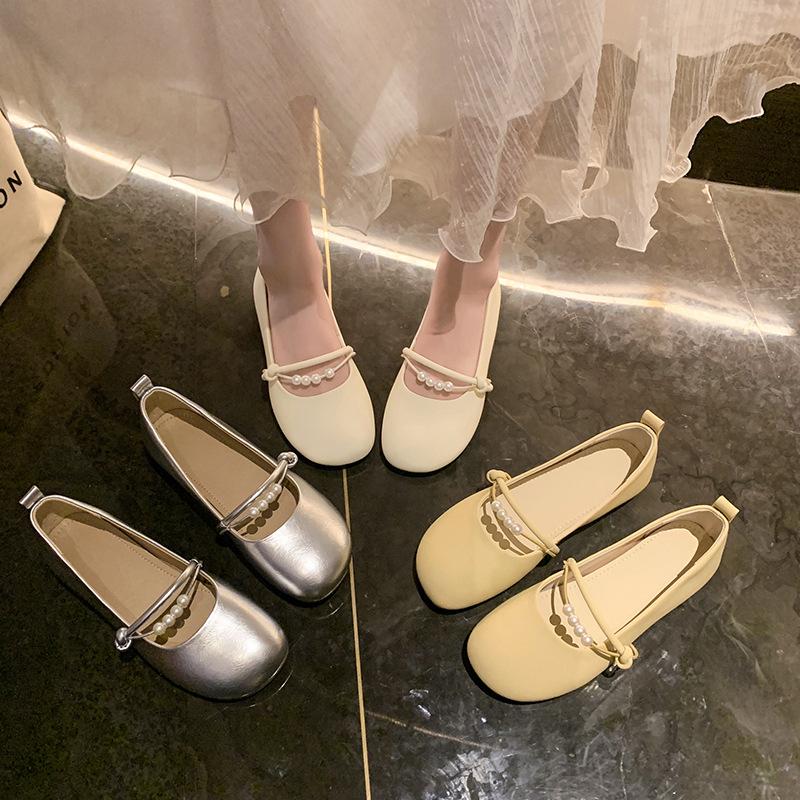 Mary Jane Women's Shoes 2025 Spring New Fairy with Skirt Shallow Mouth Flat Bottom Versatile Thick Heel Soft Sole Doudou Single Shoes