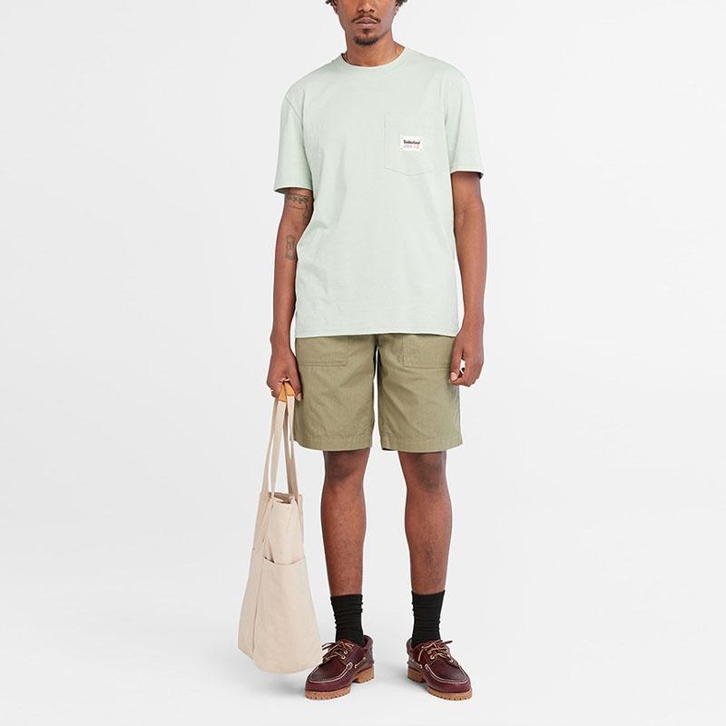 Timberland T Shirts Men's Frost Green Crew Neck Moderate Straight Fit A6QXH-Q43