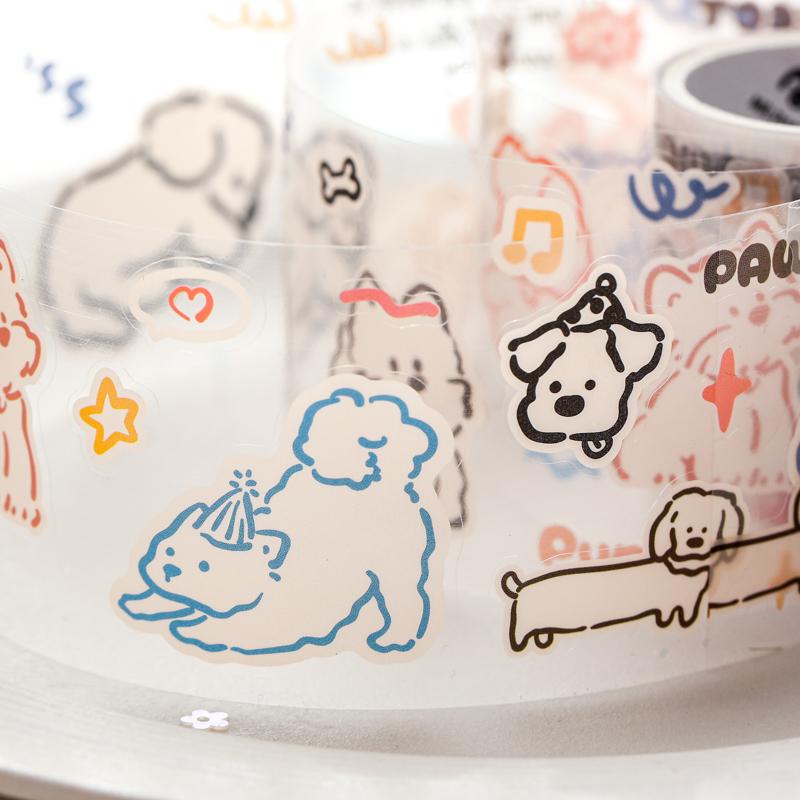 2 Roll Simple Hand Drawn PET Kawill Cat And Dog Diary Series Single Roll Tape DIY Greeting Card Cup Photo Frame Decoration Gift