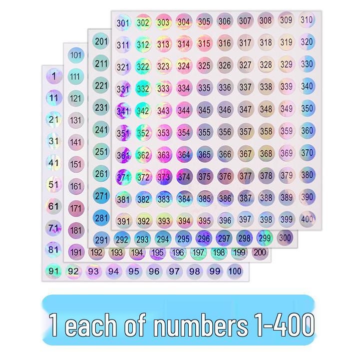Waterproof Laser-Printed Round Nail Polish Stickers, Consecutive Numbers 1-500