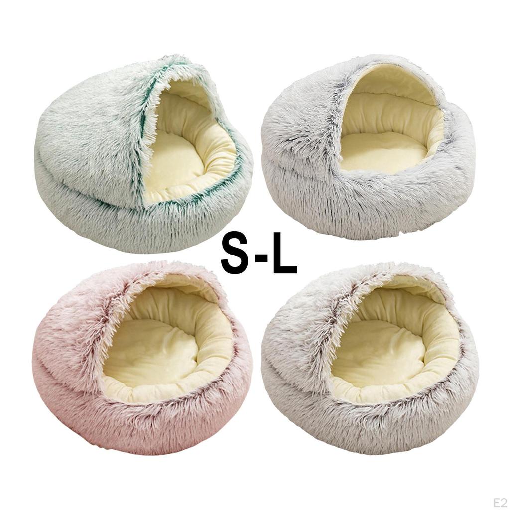 cat and dog Beds, Soft Plush Round Bedding Sleeping Pet Calming Nest Bed Cuddler for Kitten