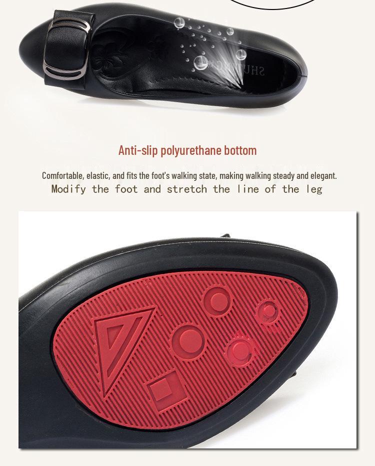 Four Seasons Women's Burgundy & Beige Leather Pointed-Toe Low-Cut Pumps with Medium Thick Heels.