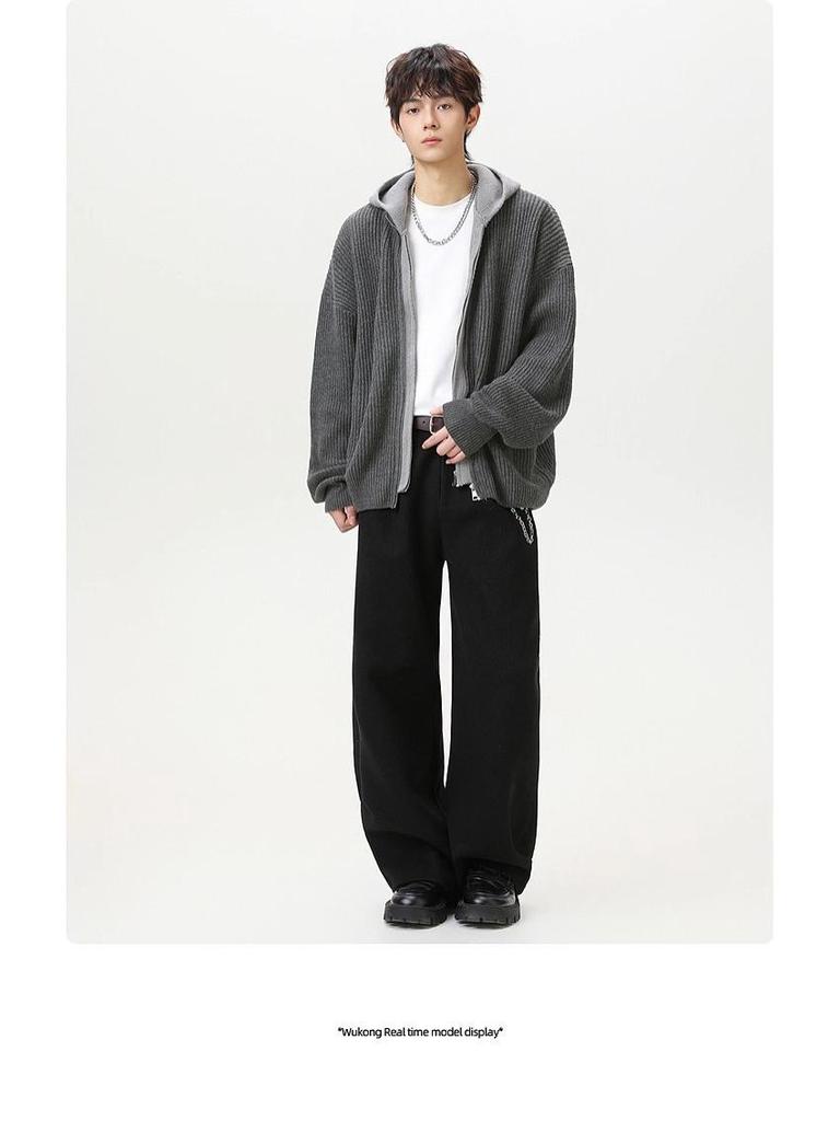 Unisex Two-in-One Patchwork Knit Hoodie Jacket - Autumn/Winter Loose Fit Sweater