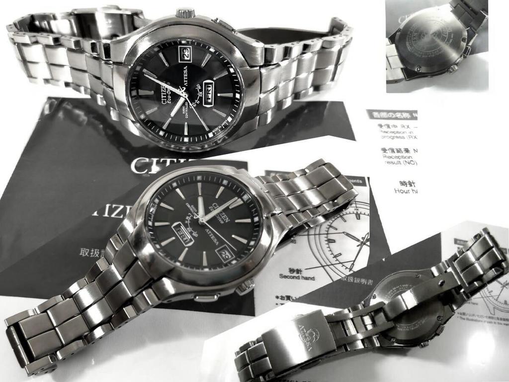 CITIZEN Circumference Attesa Eco Watch Titanium Day Date Black Dial Watch Wrist 18.2cm Radio-Controlled