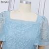 ZANZEA Women Elegant Square Collar Short Sleeve Lace Patchwork Dress