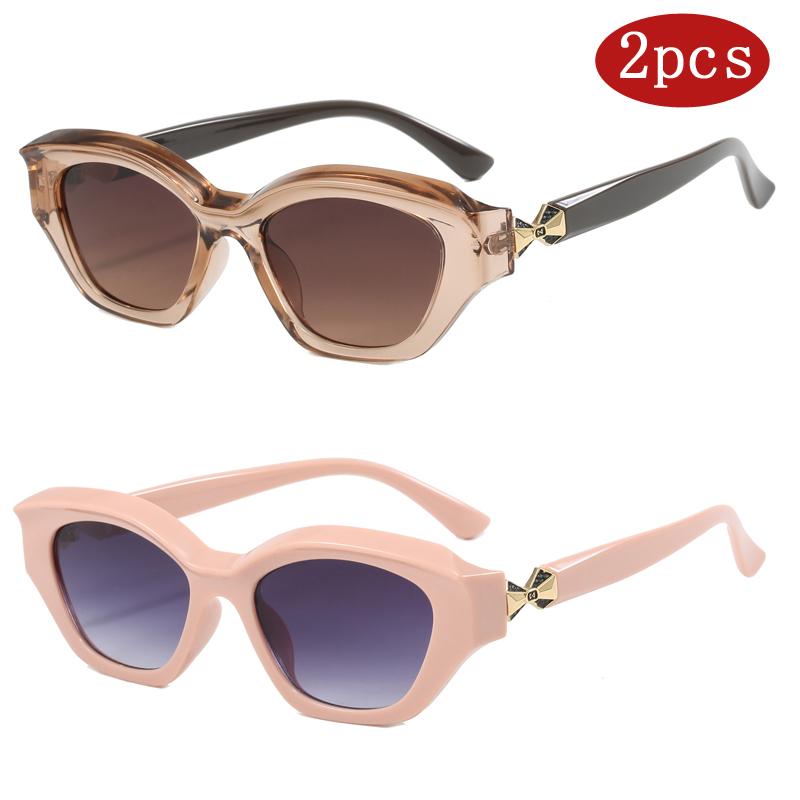 2pcs Luxury Cat Eye Metal Sunglasses Women Men Fashion Brand Designer Punk Sun Glasses Sexy Ladies Shades Eyeglasses UV400