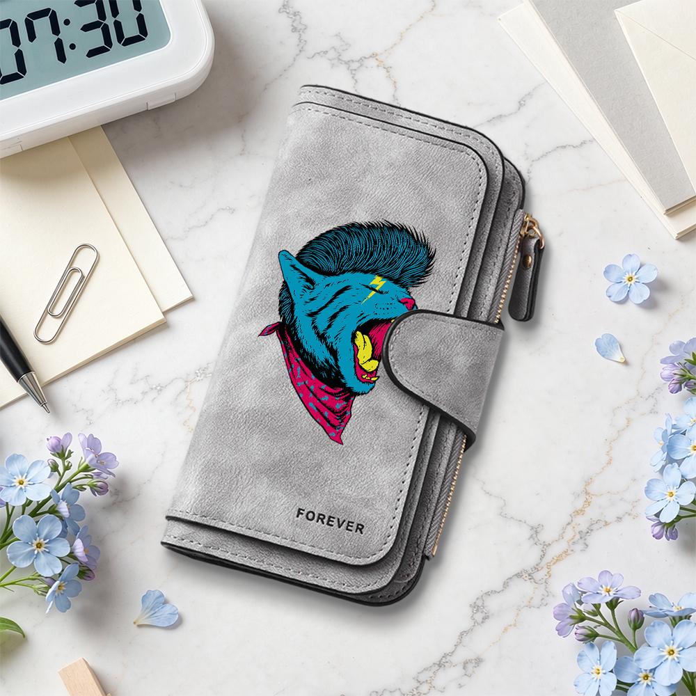 Cool Punk Cat Pattern Long Wallet Stylish Multi Card Casual Wallet