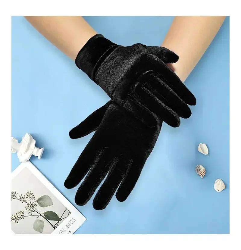 

Short Opera Costume Gloves Velvet Gloves for Women Flapper Stretchy Wrist Length Banquet Gloves Tea Party One Size чёрный