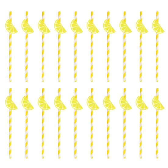 20Pcs Citrus Fruit Paper Straws Lemon Orange Slice Decor Straws for Birthday Party A