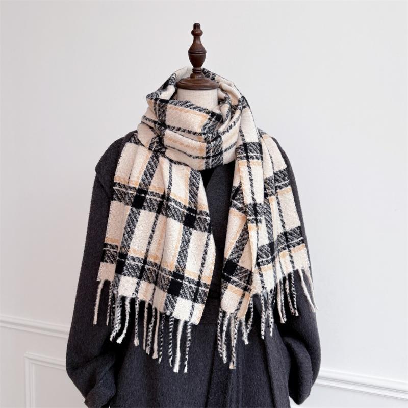 Luxury Winter Plaid Scarf for Women Men British Style Cashmere Scarves With Tassel  Christmas Female Winter Warm Clothing
