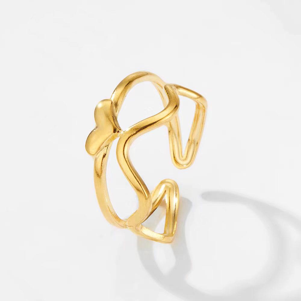 Stainless Steel Non-Fading Geometric Open Adjustable Ring - European  American Style