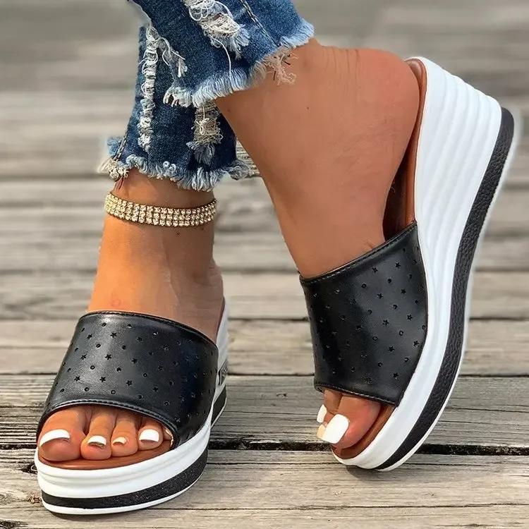 Fashion Womens Slippers Plus Size Wedges Summer Fish Mouth Sandals Lightweight Slope Heels Beach Flip Flops for Female Basic Chinelos