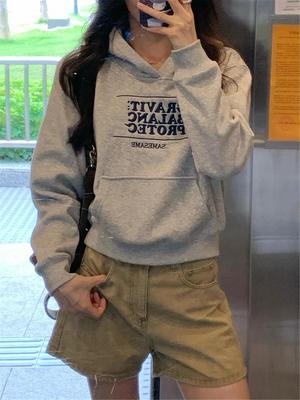 Amerikanischer Retro Damen Hoodie - Reiner Baumwolle & Milchseide Mischung