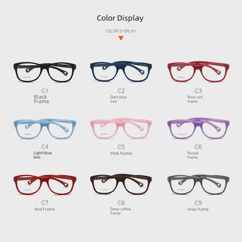 1254 Child's Square Silicone Screwless Myopia Glasses Frame - Paint-Free, European Standard
