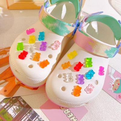 20PCS Shoe Charm for Crocs DIY Jelly Color Transparent Color Bear Shoe Decoration Buckle for Croc Charms Hole Shoes Accessories