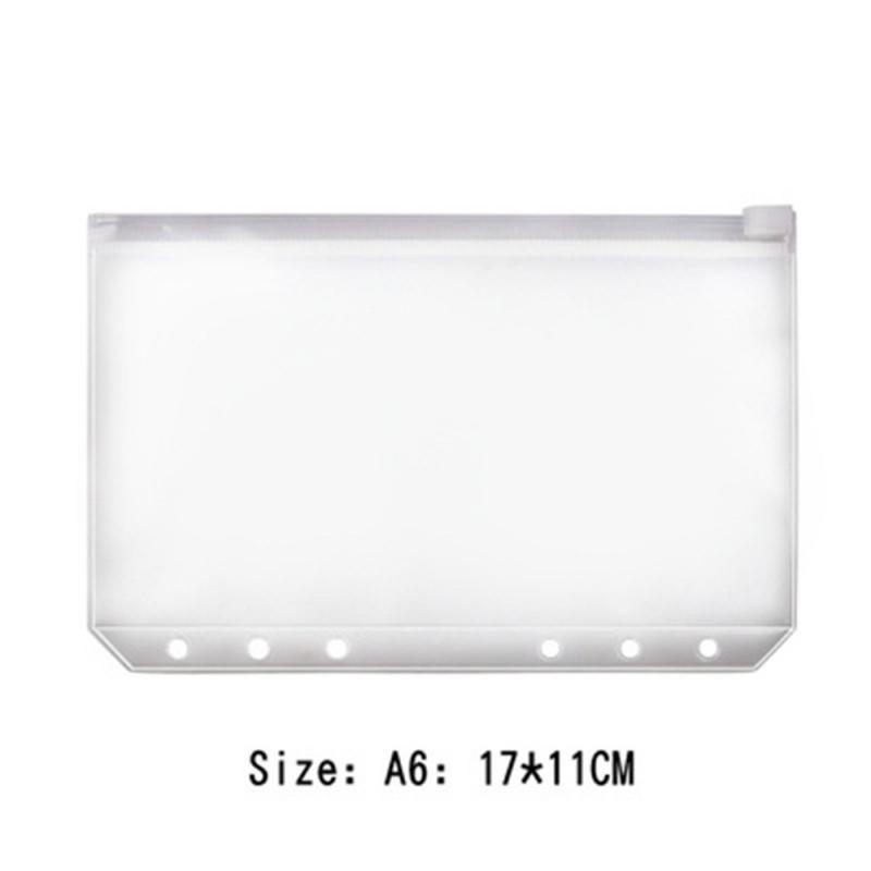 Convenient Clear PVC A5 A6 A7 Binder Pockets Clear Zipper Folders For 6-Ring Notebook Binder Files Reports Binder