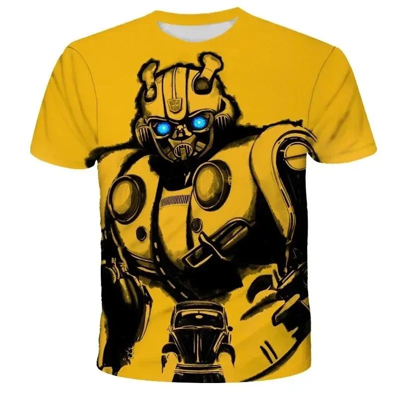 Verão 2025 Camiseta Transformers Estampada em 3D para Homem Crianças Roupa Legal de Desenho Animado de Manga Curta Meninos Meninas Tendência de Moda Streetwear