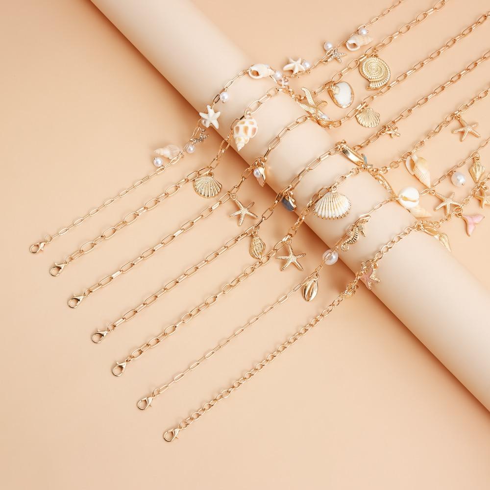 Summer Ocean Elements Starfish Shell Conch Pearl Tassel Choker Necklace for Women Bohemia Casual Beach Vacation Outfit Jewelry