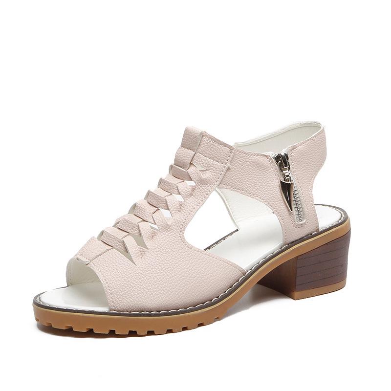 Plus Size Women's Peep Toe Sandals - Chunky, Flat, and Mid Heel Options with Tendon Sole & Side Zipper for Summer.