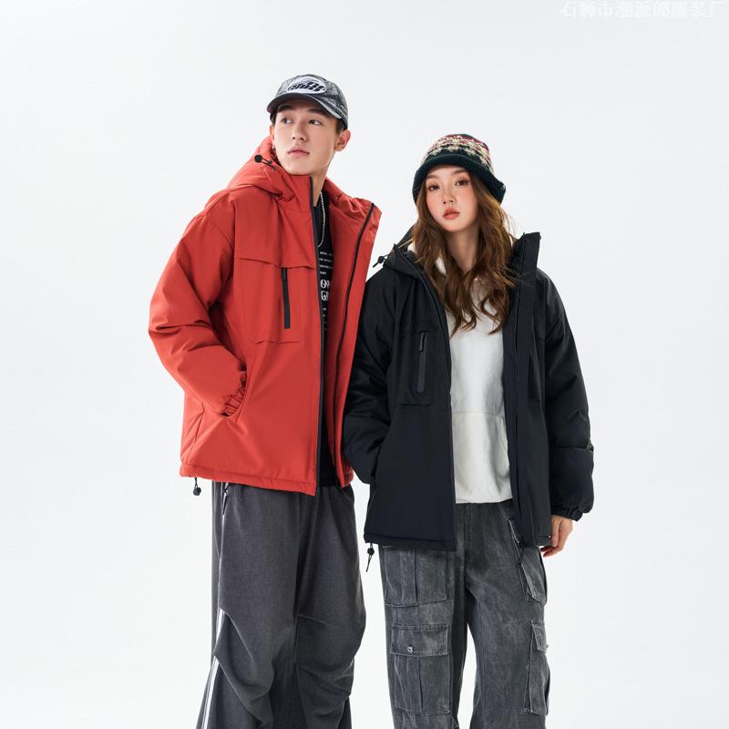 Factory Direct Supply of Winter Tide Brand Color Matching Cotton-padded Clothes, Popular Outdoor Sports Hooded Cotton-padded Clothes for Men and Women