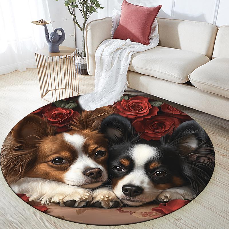 Papillon and Rose Pattern Round rug,Carpet Rug for Living Room Bedroom  Playroom ,Non-slip Floor Mat,Holiday Gifts and Birthday Gifts.
