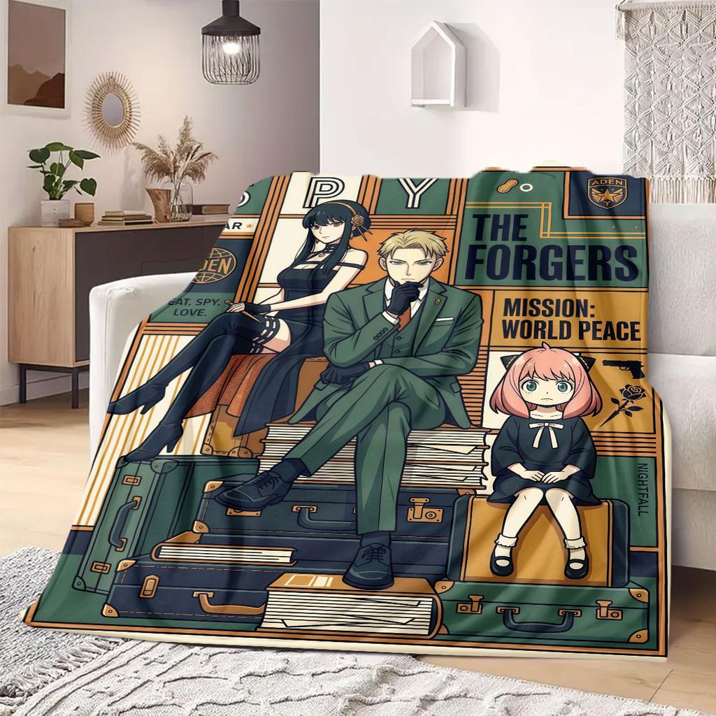 SpyxFamily Charming 2D Cartoon Flannel Blanket, Printed Pattern for Bed, Cozy Sofa Travel Nap Blanket_LIAN