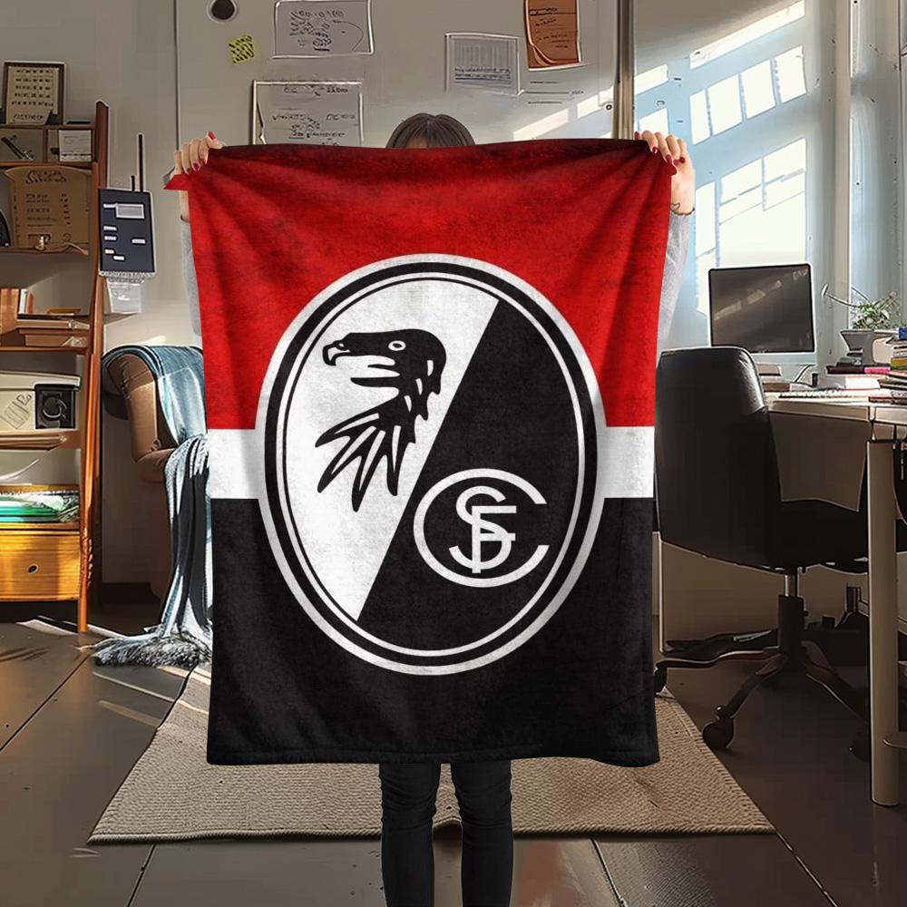 1Pc SC Freiburg Print Flannel Blanket High Quality Warm Comfortable Cover for All Seasons Perfect for Gifts Home Decor