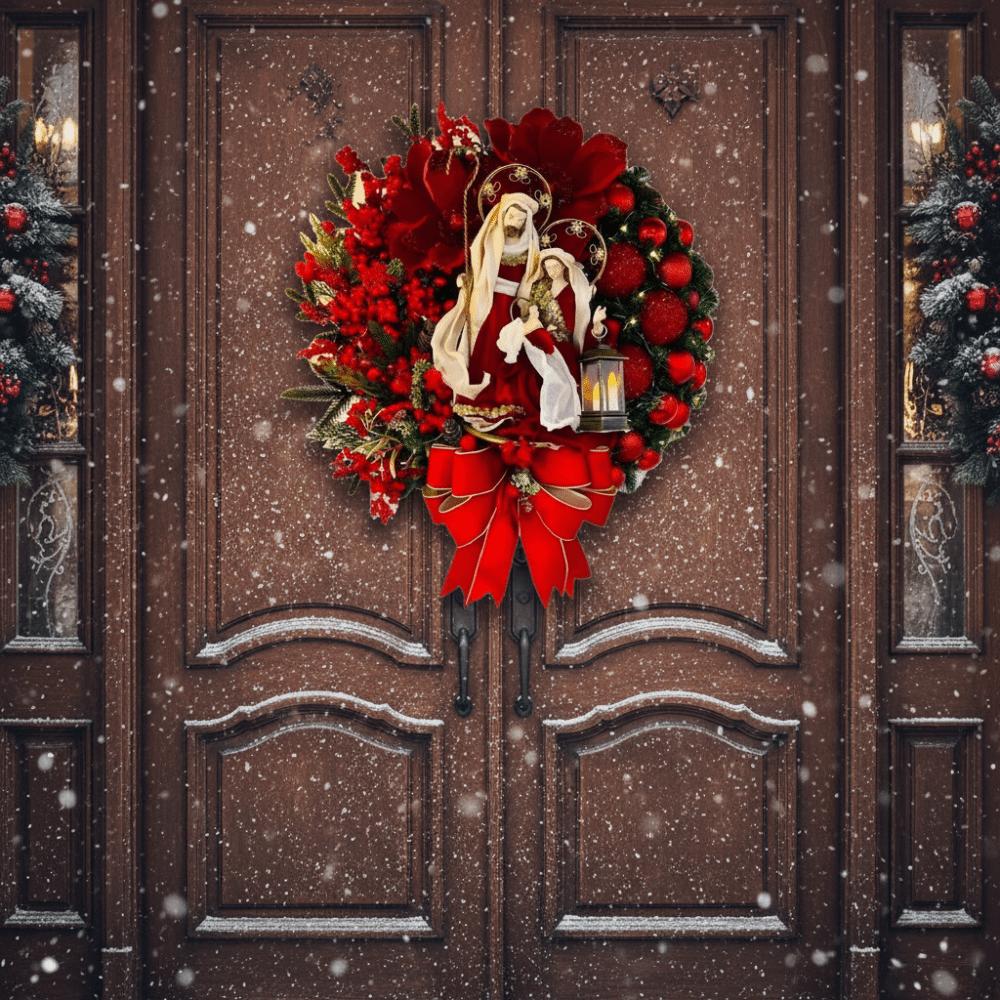 Weihnachtskranz aus Holz 2D Weihnachtsanhänger zum Aufhängen an der Tür Künstliche Girlande Frohe Weihnachten