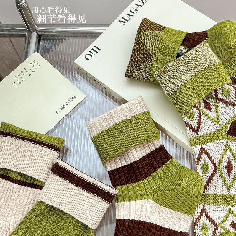 Designer Double Needle Double Road Women'S Cotton Socks Fashion Versatile Medium Tube Socks Striped Tide Socks