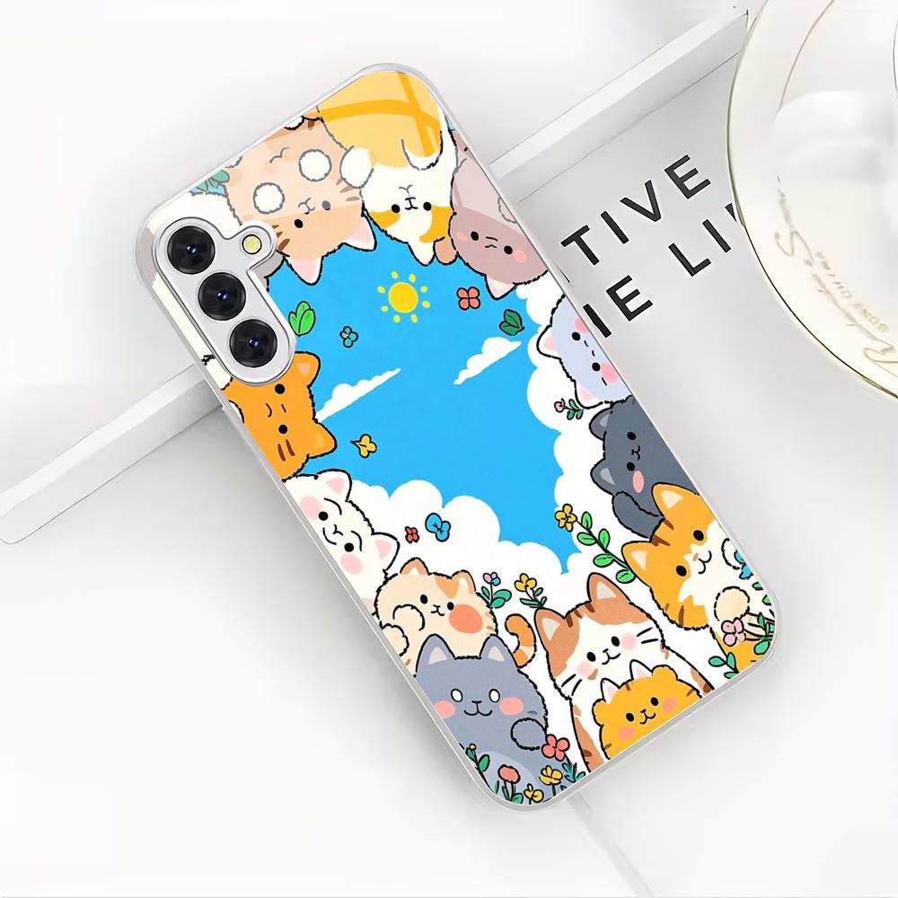 Kawaii Animal Silver Plated Glass Phone Case Suitable for Samsung GalaxyS26 S25 S24 S22 S21 S20FE/Ultra/Plus Anti Fall Backcover