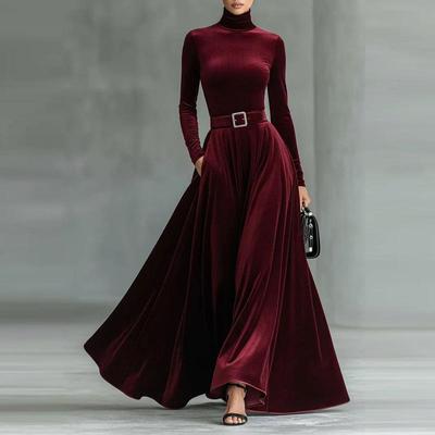 Robe de soirée longue à manches longues et col haut pour femmes européennes et américaines