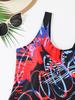 2026 Women's Sporty One-Piece Boyshort Swimsuit - European & American Printed Edition, Conservative Beach Swimwear