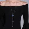 Fashion European and American Blue Crystal Sweater Chain Women's High-end Long Necklace Simple and Versatile Autumn and Winter Pendant