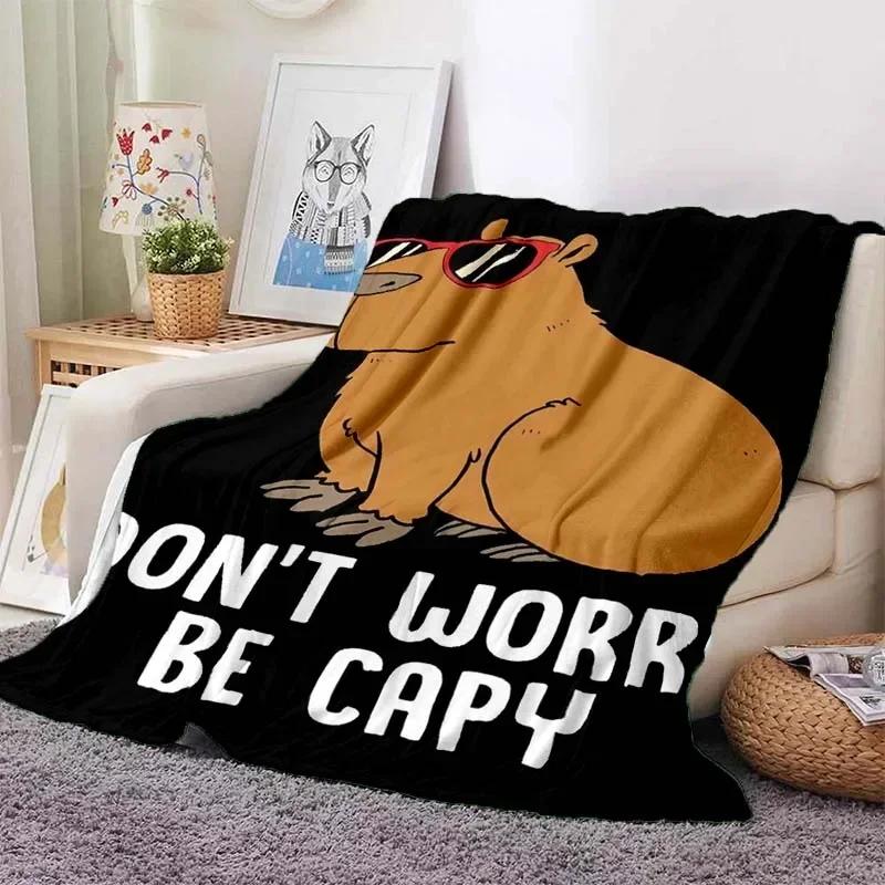 Kawaii The Capybara Club Home Cartoon Printed Blanket Picnic Blanket Warm Flannel Soft and Comfortable Home Travel Birthday Gift