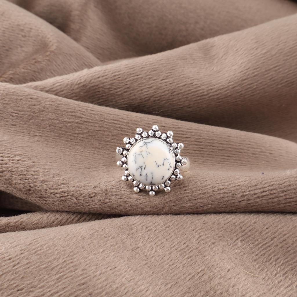 Pierścionek z kamieniem szlachetnym Opal Dendrytowy, Pierścionek ze Sterlingowego Srebra Próby 925, Pierścionek Ręcznie Robiony, Srebrna Biżuteria na Prezent Ślubny